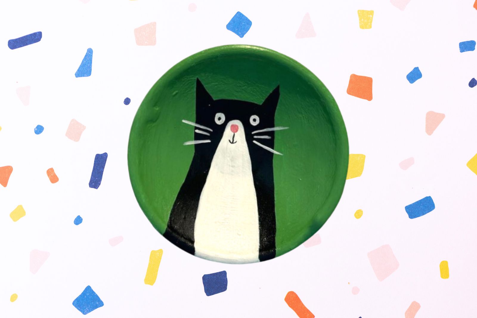 Painted cat ceramic art dish